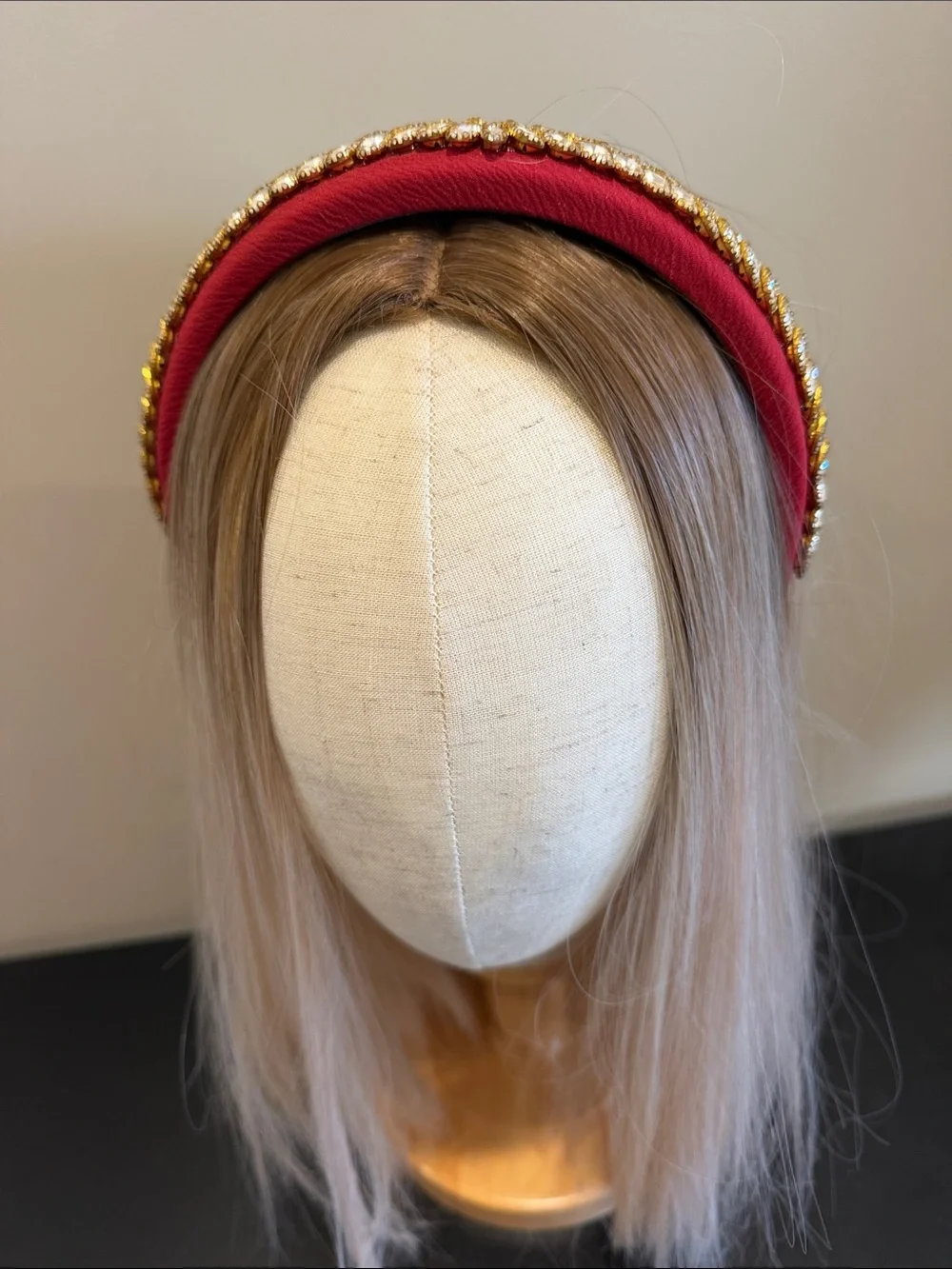 Gold Crystal Leaf Embellished Red Padded Headband
